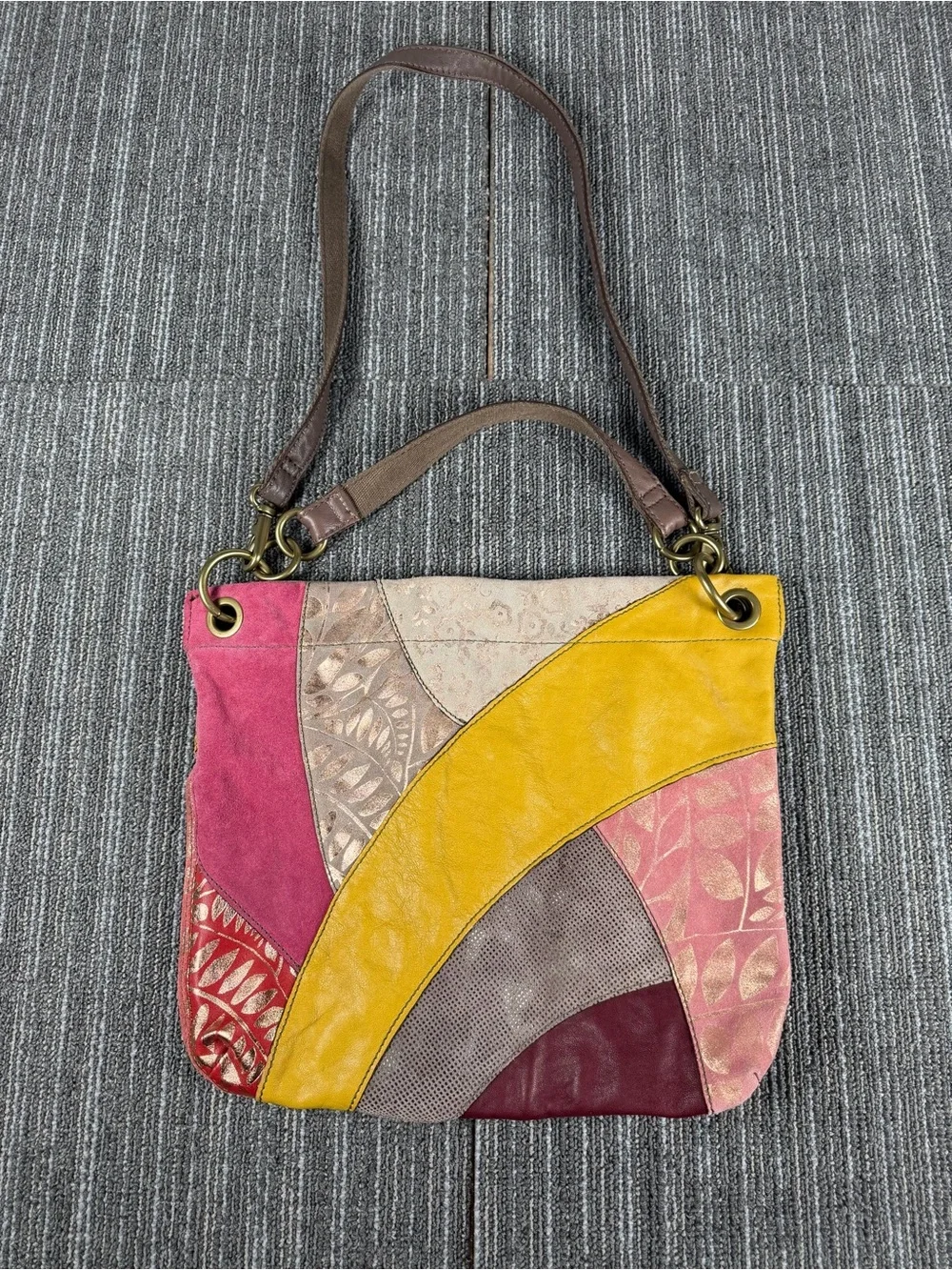 FOSSIL Love Life Vintage 1954 Multi-Color Leather Suede Shoulder Purse #ZB4540